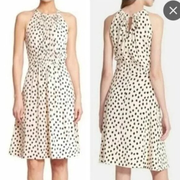$368 KATE SPADE Ivory Black Leopard Dot Print HALTER DRESS MIDI Size 0 - Picture 2 of 6